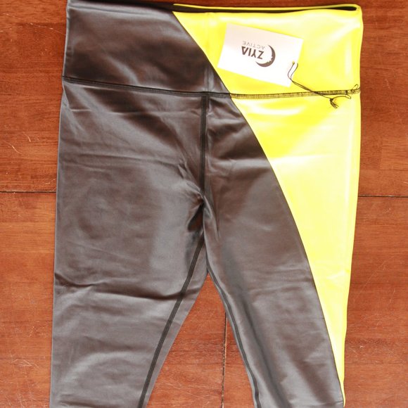 Zyia Light n Tight Leggings High Rise 7/8 Length Yellow Black NWT Size 12 - Picture 5 of 5